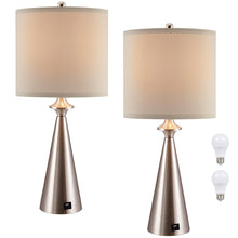 Load image into Gallery viewer, Beside Table Lamp Set of 2 with USB Port, Brushed Nickel