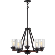 Load image into Gallery viewer, 5-Light Indoor Chandelier, Textured Iron and Barnwood Finish with Clear Glass