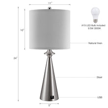 Load image into Gallery viewer, Beside Table Lamp Set of 2 with USB Port, Brushed Nickel