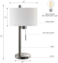 Load image into Gallery viewer, Modern Table Lamp with USB Port,Brushed Nickel