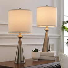 Load image into Gallery viewer, Beside Table Lamp Set of 2 with USB Port, Brushed Nickel