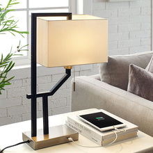 Load image into Gallery viewer, Modern USB Bedside Table Lamp,Matte Black and Brushed Nickel