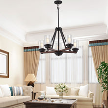 Load image into Gallery viewer, 5-Light Indoor Chandelier, Textured Iron and Barnwood Finish with Clear Glass
