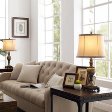 Load image into Gallery viewer, 26"H Table Lamp Set of 2 with Round Beige Shade , Brown Marble