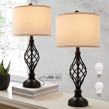 Load image into Gallery viewer, 2-Pack 28"H Bedside Table Lamp with USB Port, Bronze