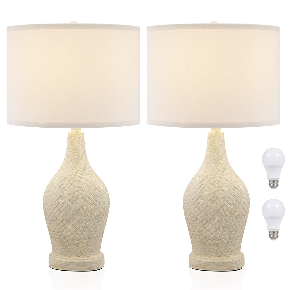 Beside Table Lamp Set of 2 with White Linen Shade