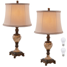 Load image into Gallery viewer, 26&quot;H Table Lamp Set of 2 with Round Beige Shade , Brown Marble
