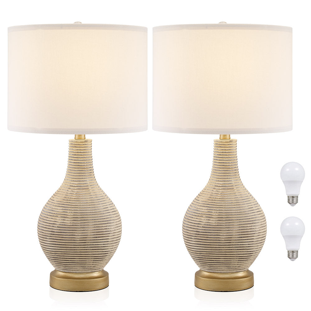 Beside Table Lamp Set of 2 with White Linen Shade