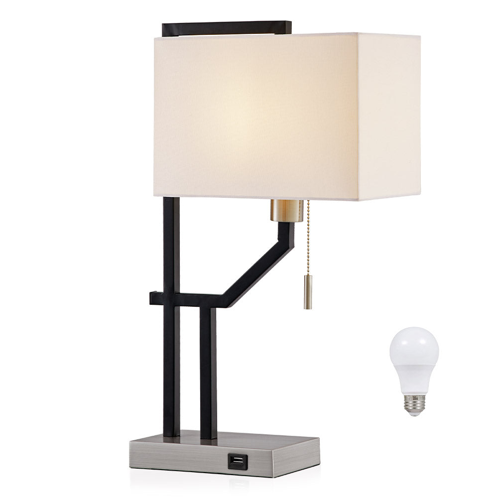 Modern USB Bedside Table Lamp,Matte Black and Brushed Nickel