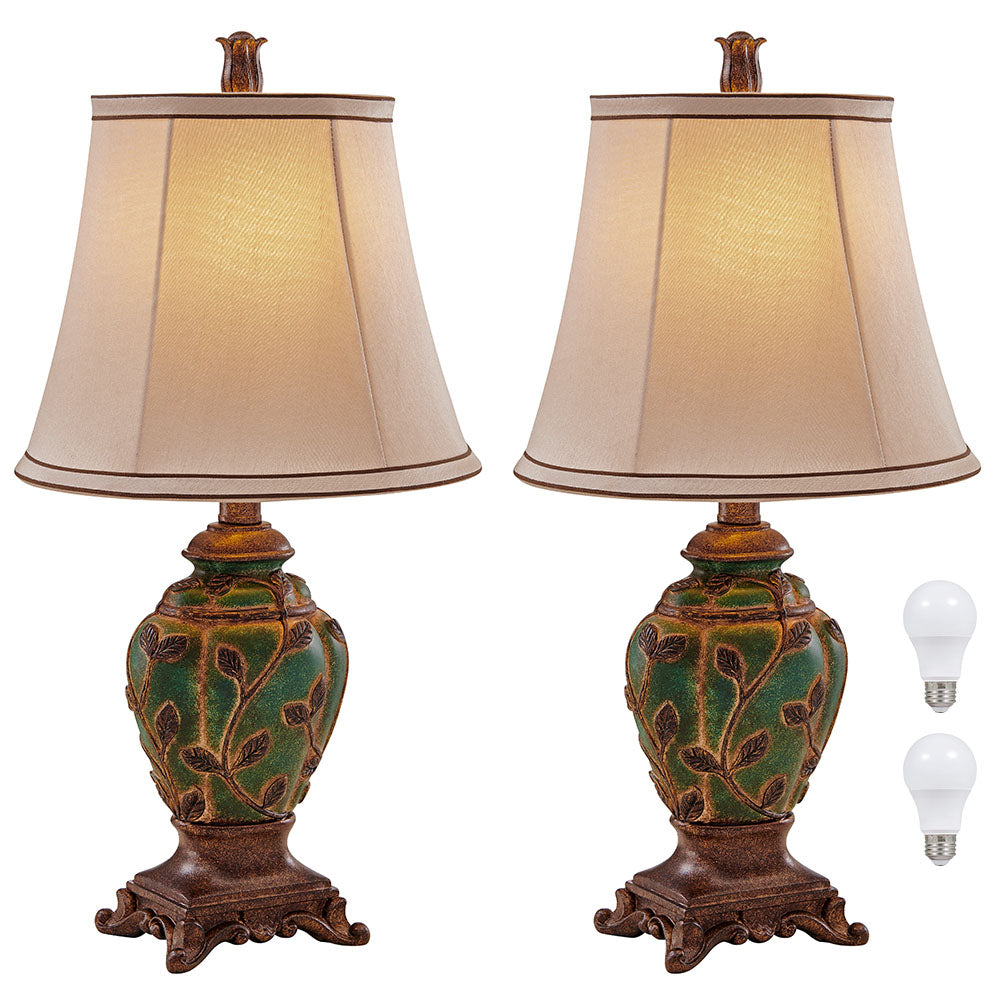 2-Pack Traditional Small Bedside Table Lamp,Green