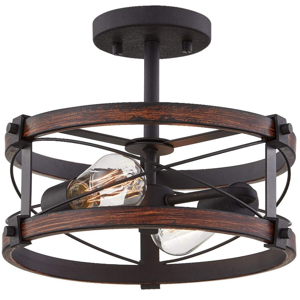 2-Light Industrial Flush Mount Lighting，Bronze