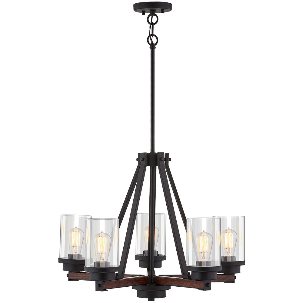 5-Light Indoor Chandelier, Textured Iron and Barnwood Finish with Clear Glass