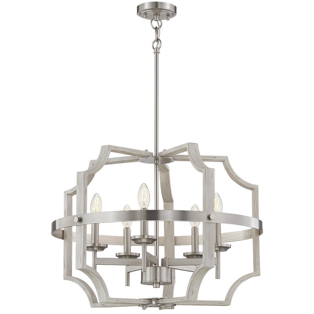 5-Light Farmhouse Chandelier, White Wood Grain