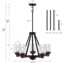 Load image into Gallery viewer, 5-Light Indoor Chandelier, Textured Iron and Barnwood Finish with Clear Glass
