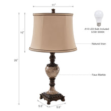 Load image into Gallery viewer, 26&quot;H Table Lamp Set of 2 with Round Beige Shade , Brown Marble
