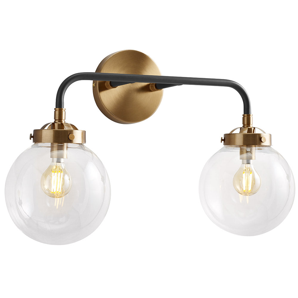 2-Light Indoor Industrial Bathroom Vanity Light with Globe Glass