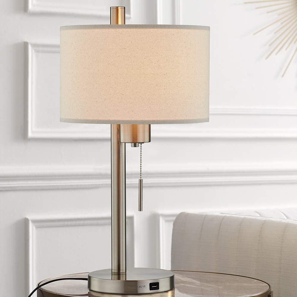 Modern Table Lamp with USB Port,Brushed Nickel