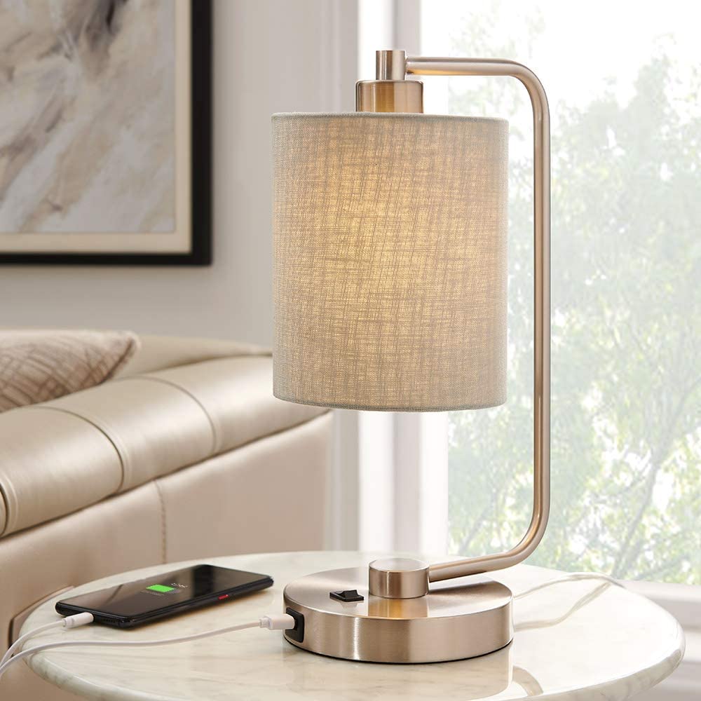 Modern USB Table Lamp,Brushed Steel