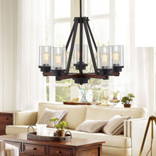 Load image into Gallery viewer, 5-Light Indoor Chandelier, Textured Iron and Barnwood Finish with Clear Glass
