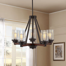 Load image into Gallery viewer, 5-Light Indoor Chandelier, Textured Iron and Barnwood Finish with Clear Glass
