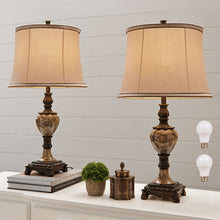 Load image into Gallery viewer, 26&quot;H Table Lamp Set of 2 with Round Beige Shade , Brown Marble
